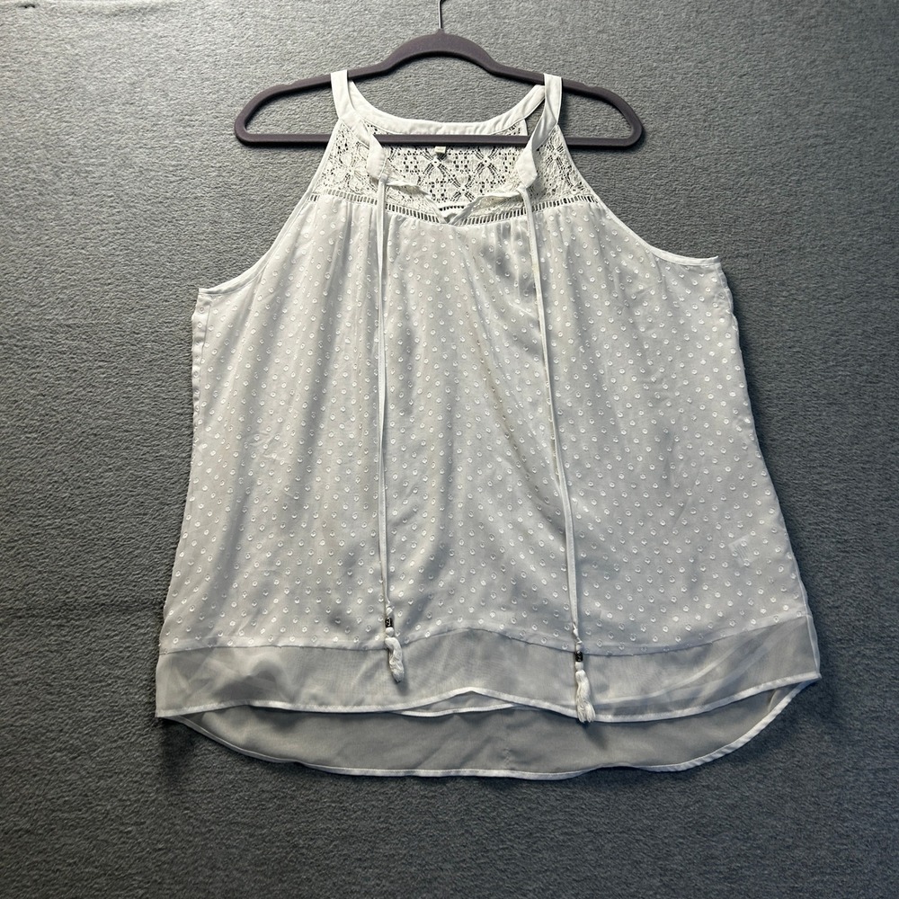 Daniel Rainn Swiss Dot Lace Sleeveless Womens XL White Boho Tank‎ Blouse Top